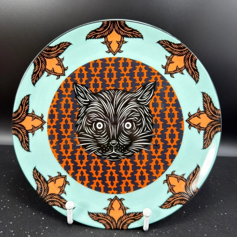 Crate & Barrel Patch NYC Halloween Plates Set 4 Skull Cat Bat Raven 8